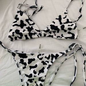 Black and white cow print bikini